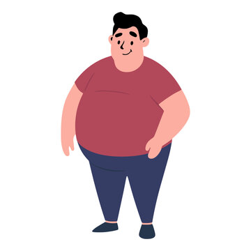 fat man standing pose cartoon character flat color vector illustration template design