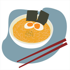 noodles and chopsticks. Delicious Noodle Ramen Japanese Food with Chopstick 
