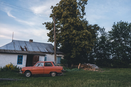 ukrainian village with home and zaz auto