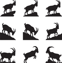 black silhouettes of goats on white background