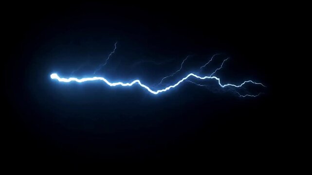 Electric Blue Lightning Bolt Splashes Across a Stark Black Background in a Dramatic Nighttime Scene
