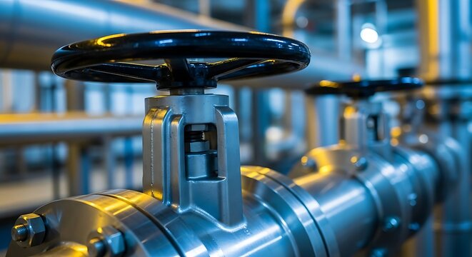 Industrial Oil and Gas Pipeline Valves with Steel Pipes in Energy Processing Facility