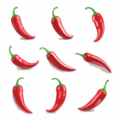 Red Chili Pepper Illustration Set &ndash; Spicy Food Vector Icons on White Background