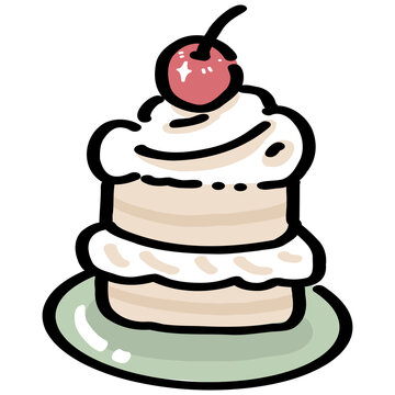 Cream Cake with Cherry Illustration