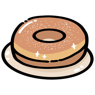 Glazed Donut on Plate Cute Illustration