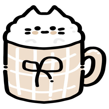 Cute Cat Mug with Whipped Cream Illustration