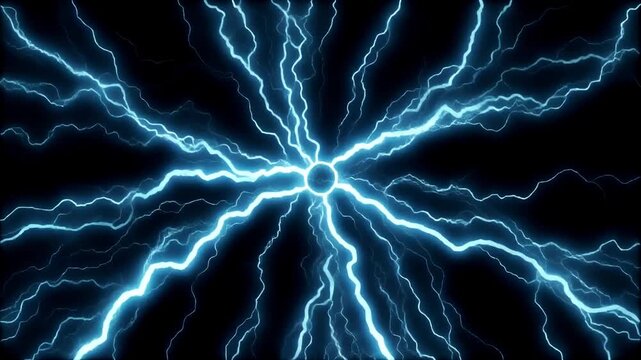 Dynamic Blue Lightning Spearheads Energy Burst Over Dark Void, Capturing Intense Power in a Dramatic Storm Scene