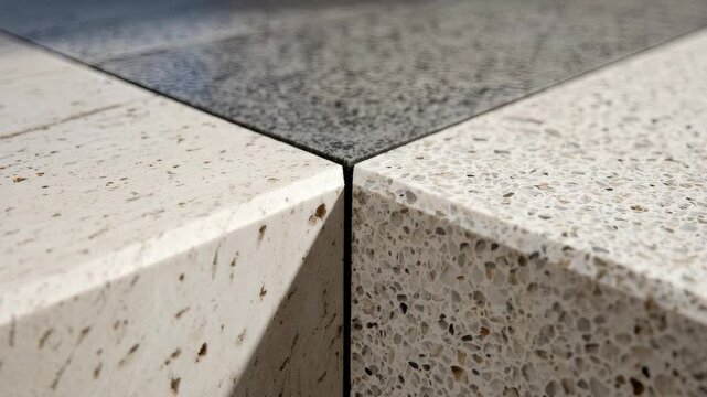 Close-Up View of Intersecting Textured Surfaces Featuring Light Beige and Dark Gray Finishes in Modern Interior Design
