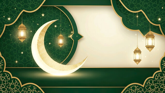 Luxury Islamic Frame with Crescent Moon and Lantern Design