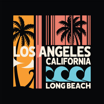 Los Angeles California Long Beach Retro Grid Palm Tree Sunset