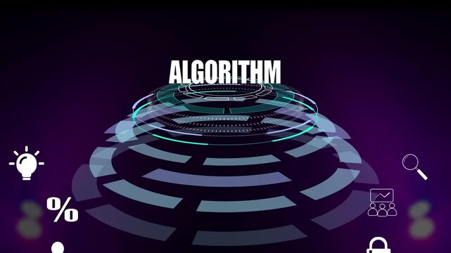 Business algorithm and programming logic visual for software engineering, abstract technology elements with data icons for technical presentations and complex calculation tutorials