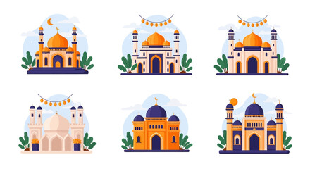 Obraz premium Vibrant mosque illustrations for Ramadan and Islamic themes
