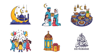 Fototapeta premium Vibrant Eid Mubarak celebration with family and traditional food
