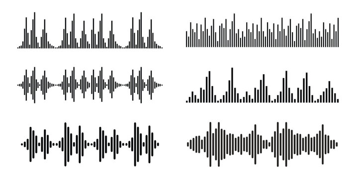 Audio Waveform Visualization Collection &ndash; Sound Frequency, Voice Signal Patterns, Music Waves & Acoustic Signal Graphics