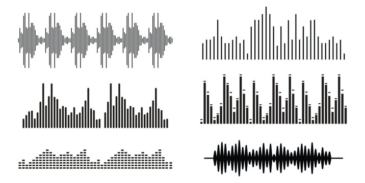 Audio Waveform Visualization Pack &ndash; Music, Voice & Sound Signal Frequency Patterns for Recording, Podcasting and Digital Audio Vector Design