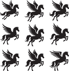 Obraz premium set of winged horse silhouettes flying and running