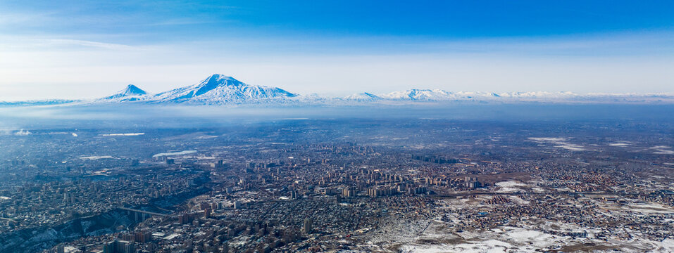 A Yerevan city with a Ararat mountain in the background