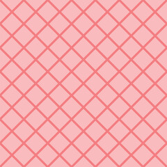 Fototapeta premium Seamless coral pink diagonal grid vector on a light pink background. Simple geometric design suitable for wallpaper, pattern design, branding, packaging, and digital use.