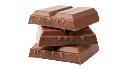 Stack of milk chocolate pieces isolated PNG, delicious cocoa dessert on transparent background, sweet treat for confectionery and baking