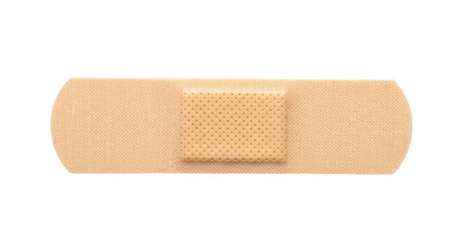 Adhesive bandage PNG isolated on transparent background, medical plaster for wound care and first aid treatment, skin color