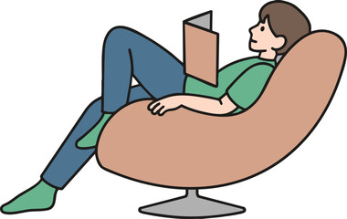 profile view of a man reading in an armchair vector