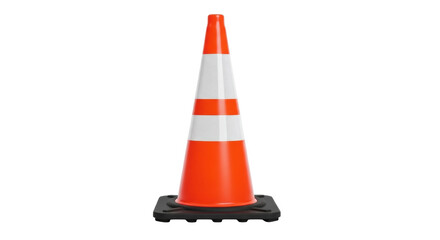 Orange and white traffic cone isolated PNG, safety equipment for road construction and hazard warning on transparent background