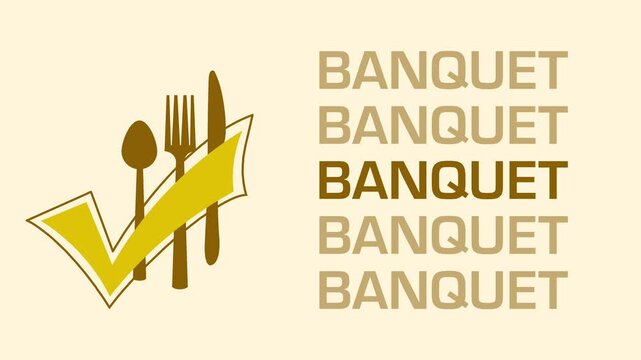 Banquet Spoon Fork Knife Tick Mark Brown Moving Various Text 