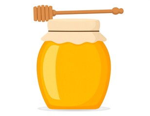 Illustration of a glass jar filled with honey and a wooden dipper on top