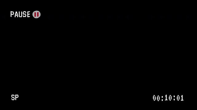 pausing vhs Old damaged VHS tape pause screen on transparent  overlay. 4k video animation.