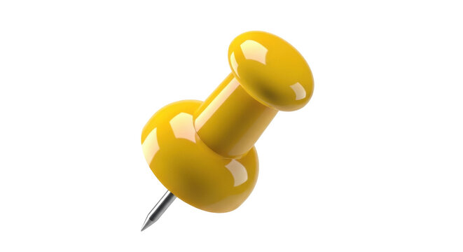 Yellow push pin isolated PNG, realistic thumbtack for bulletin board and office supply design element on transparent background