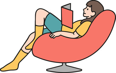 vector illustration of a woman reading a book in an armchair