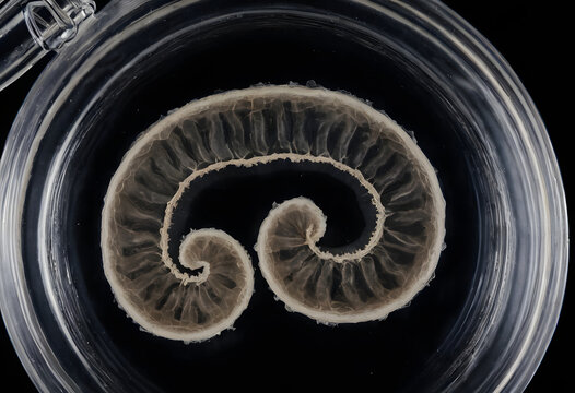 Transparent marine tunicate specimen in a petri dish for research