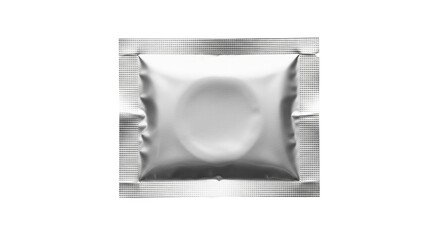 Silver condom package isolated PNG, contraceptive protection for safe sex and healthcare on transparent background, preventing pregnancy and STDs