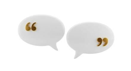 Two 3D speech bubbles with quotation marks isolated PNG, communication and conversation concept on transparent background