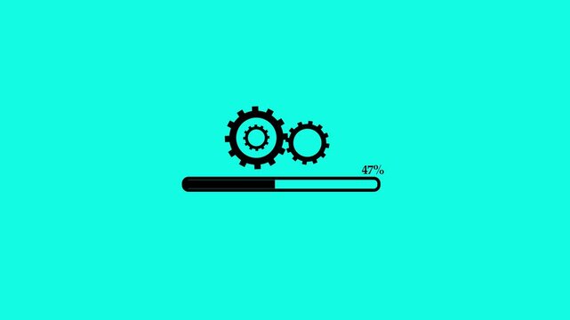 Loading Progress Bar with Rotating Mechanical Gears Animation on transparent Background alpha cannibalization loading. . on sky blue background.with on a 4k video animation.