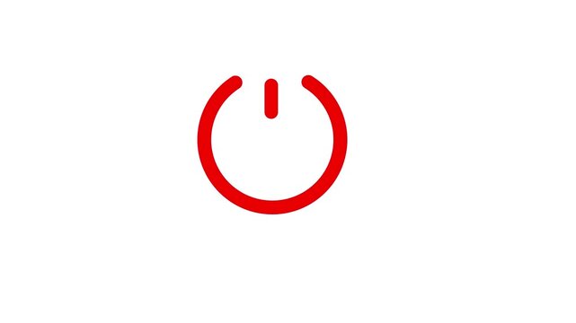 power reset button sign animation glowing power button icon animated on a white background.4k video animation.