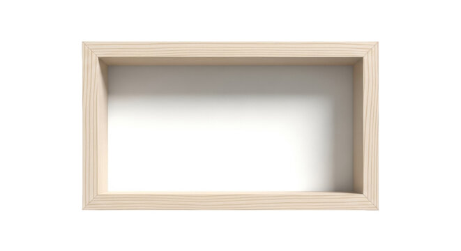 Unfinished wooden shadow box isolated PNG on transparent background, natural wood frame for crafts and display, minimalist design