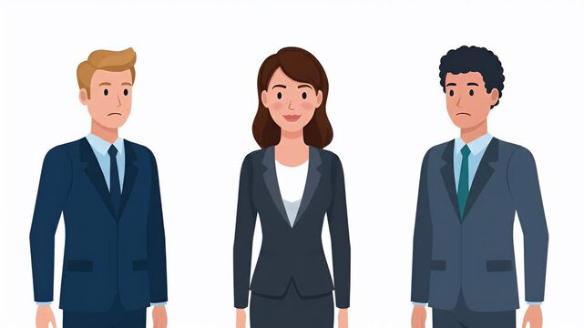 Businesswoman mediating between arguing male colleagues. Conflict resolution animation.