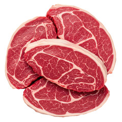 Raw Beef Steaks Over Transparent Background Showing Detailed Muscle Texture Red Color Cuts For Culinary Preparation