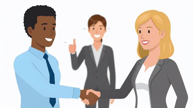 Mediating Human in animated business deal. Diverse team shaking hands with a successful agreement.