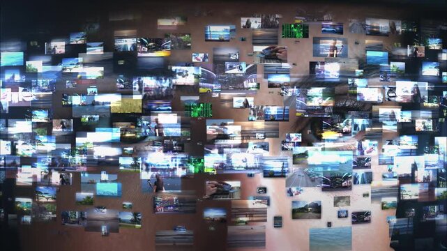 Human face composed of many small media screens