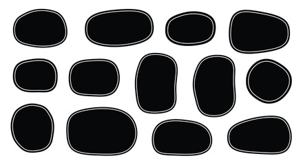 Collection of black irregular shapes with white outline on white background for design elements and creative projects