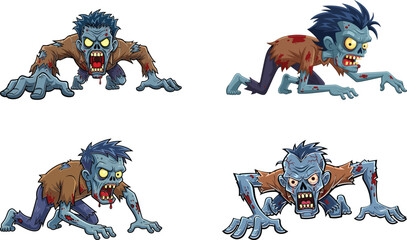 Fototapeta premium A group of four zombie creatures in various poses featuring a silhouette