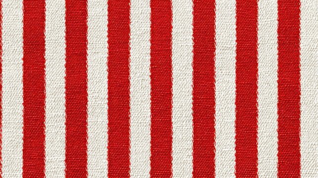 Red and white striped fabric background showing a textured textile weave for various design purposes, highlighting the vertical pattern and classic color combination