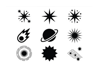 Collection of Cosmic and Celestial Icons: Stars, Planets, and Comets