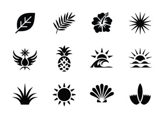 Collection of Tropical and Summer-Themed Black and White Icons