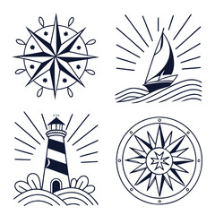 Four nautical symbols representing navigation and maritime themes in a circular arrangement Vector © Jahid