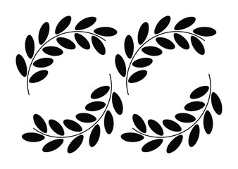 Four Black Leafy Branches Arranged in a Pattern on White Background
