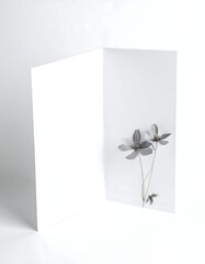 Minimalist greeting card mockup with grayscale flowers