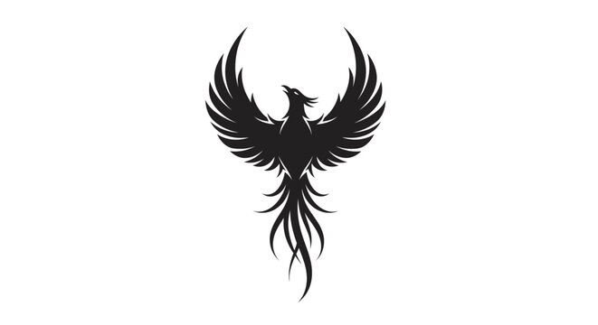 Black phoenix silhouette with wings spread against white background